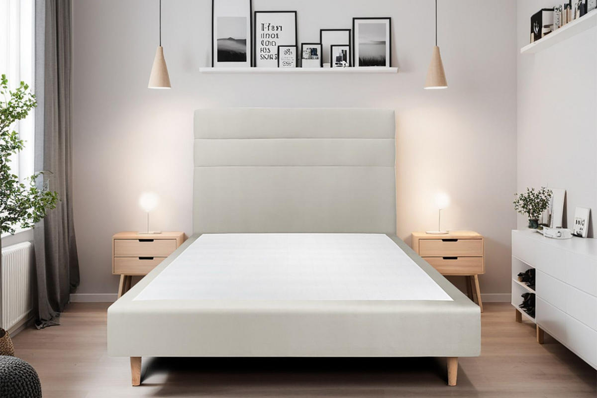 KOPFTEIL Modell Linien – Taupe Samtstoff 160 cm - Taupe/Beige, Holz (160/120/10cm) - Sommeil de Plomb