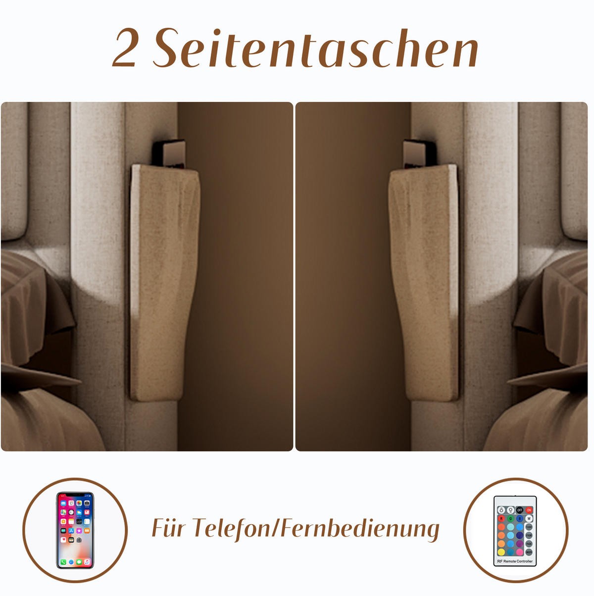 POLSTERBETT 180/200 cm in Beige mit LED-Beleuchtung und USB- und Type-C-Anschlüssen - Beige, Textil (180/200cm) - Flora Grace