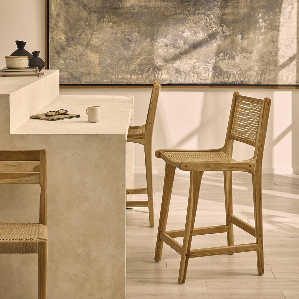 BARHOCKER - Klares Holz - 2er-Set - Eschefarben, Holz (47/100/59cm) - Drawer