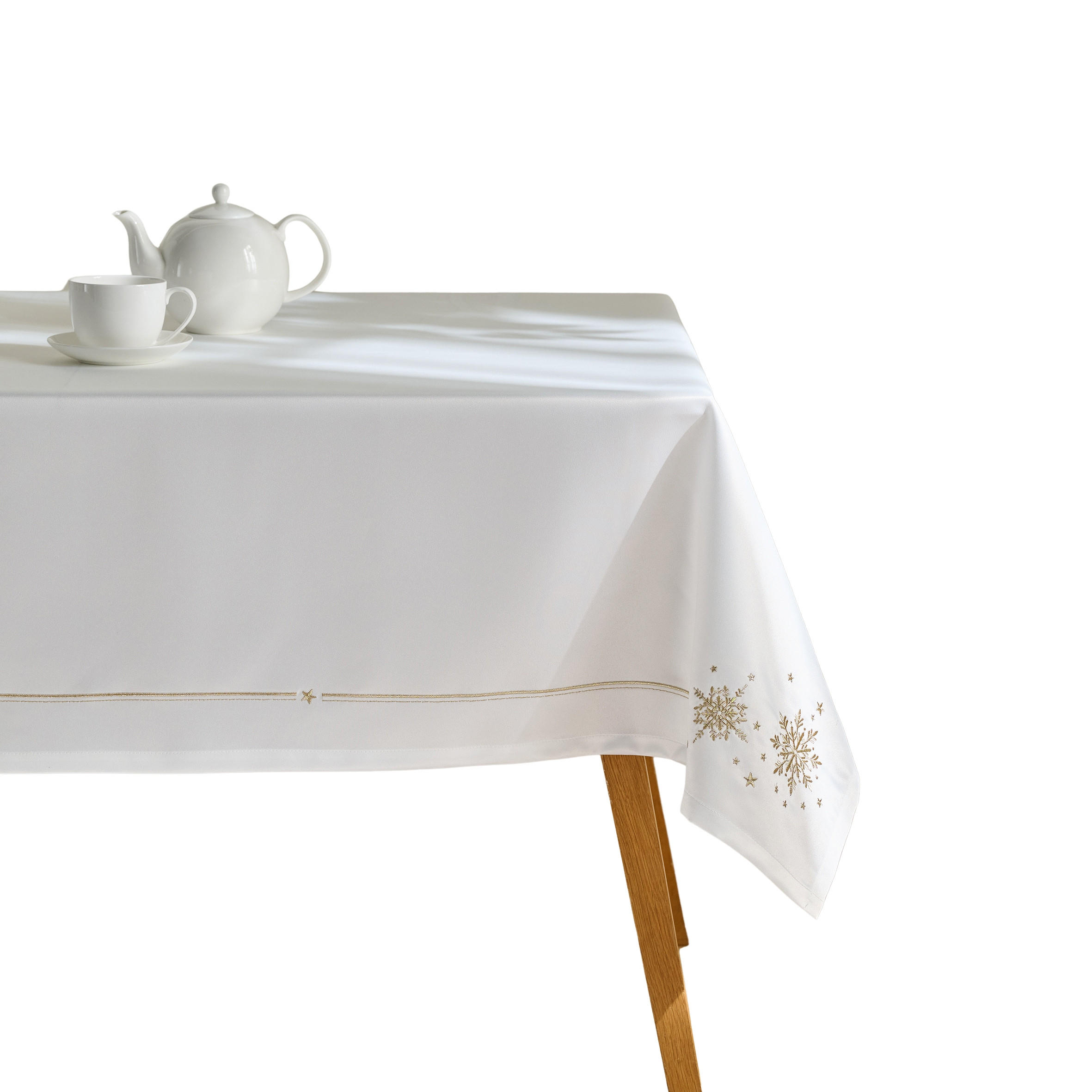 TISCHDECKE Flokos 150x220cm, Weiß, Dekorative Tischdeko Weihnacheten, Weihnachtsdeko, Christmas - Weiß, Textil (220/150/1cm) - home&you