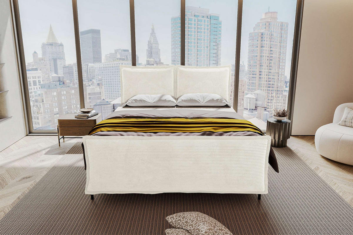 BOXSPRINGBETT VERO PLUS Cordstoff Creme 140/200 cm - Creme/Schwarz, Holzwerkstoff/Textil (140/200cm) - 99rooms