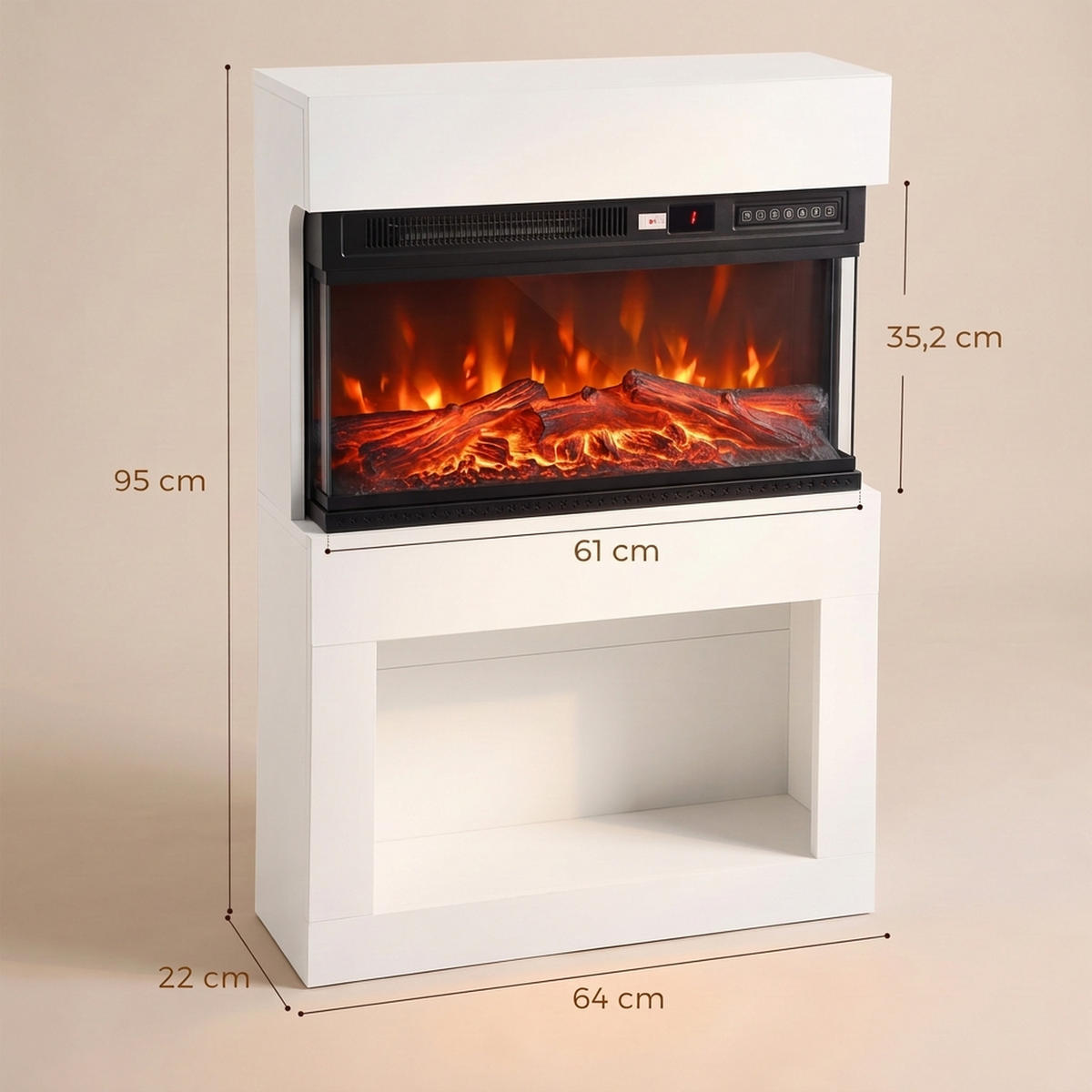 ELEKTROKAMIN Spanplatte Stahl Weiß - Weiß, Holzwerkstoff (22/95/64cm) - HOMCOM
