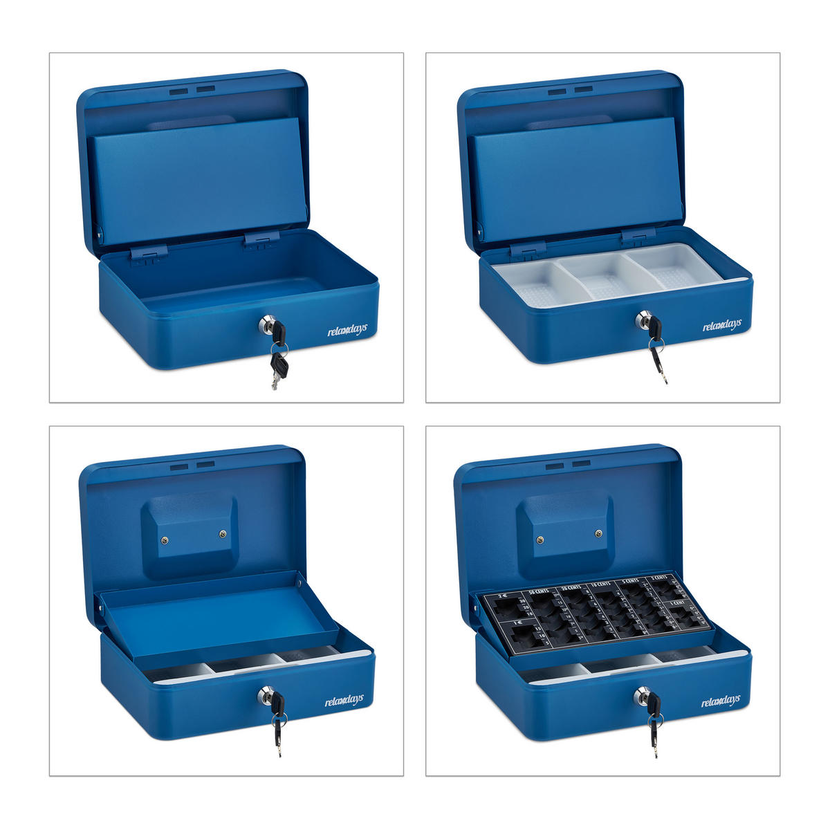 GELDKASSETTE Euro - Blau, Kunststoff/Metall (25/9/18cm) - Relaxdays