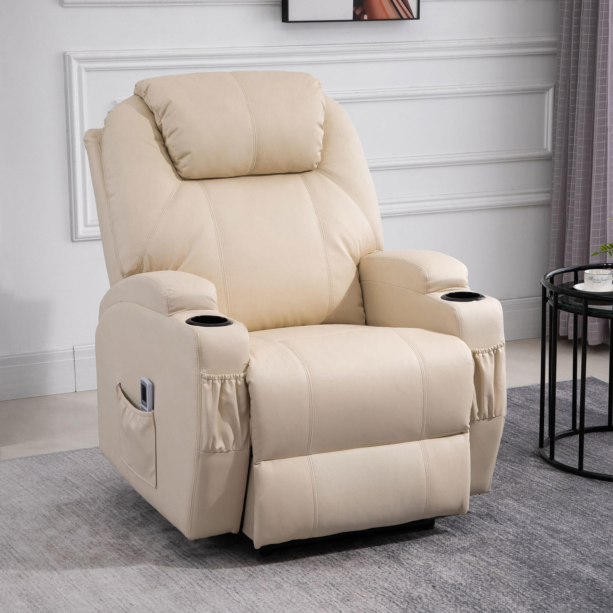 MASSAGESESSEL, Kunstleder, Beige - Creme, Fell (97/110/82cm) - HOMCOM