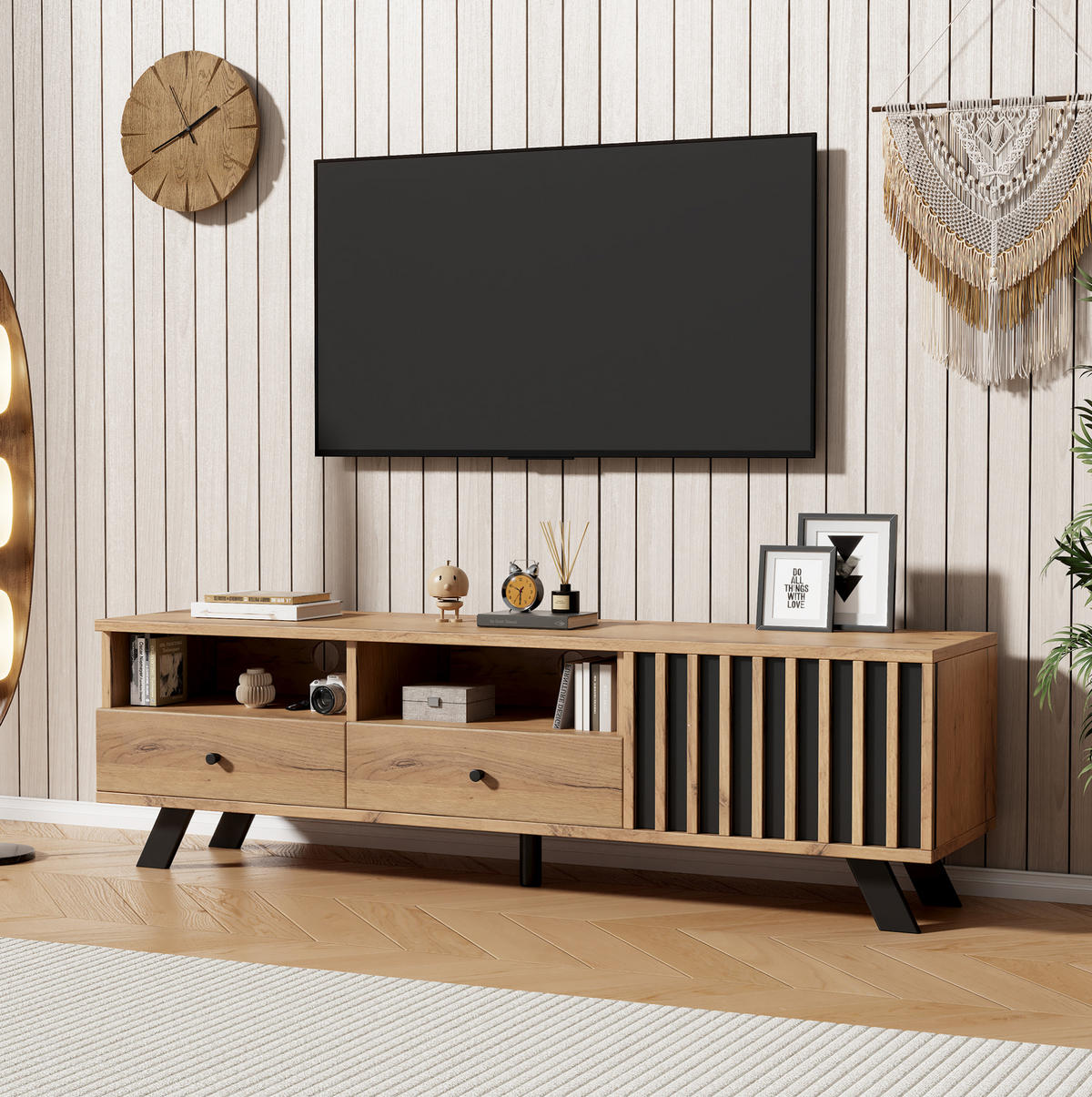 TV-SCHRANK mit 2 Schubladen 150 x 38 x 44 cm Natural Wood Schwarz - Braun, Holzwerkstoff (38/44/150cm) - Beauniv