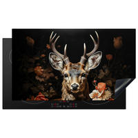 HERDABDECKPLATTE Hirsch - Tier - Blumen - Natur - Botanisch 91x52 cm - Kupferfarben, Kunststoff (91.2/0.2/52cm) - MuchoWow