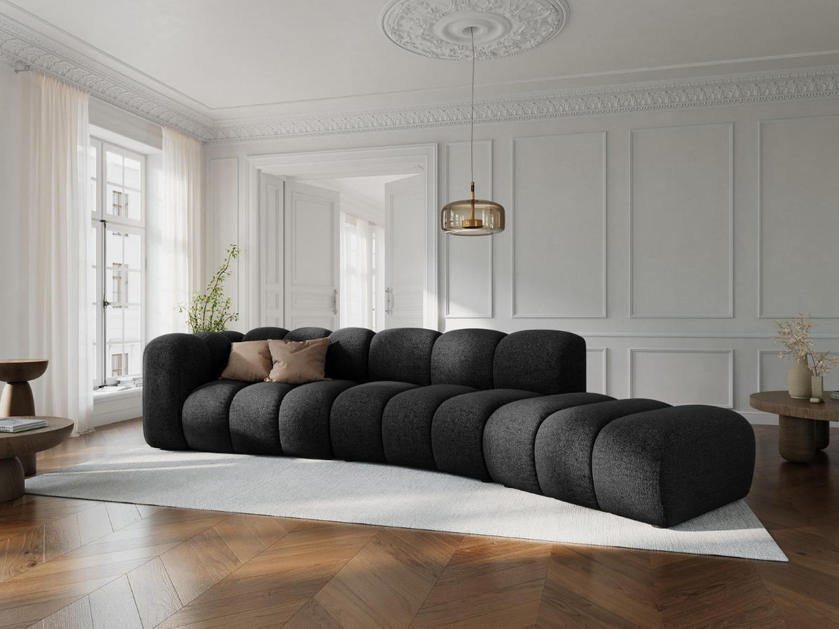 SOFA modular rechts Lupine aus Chenille-Stoff schwarz 5 Sitzplätze - Schwarz, Textil (335/70/166cm) - Micadoni