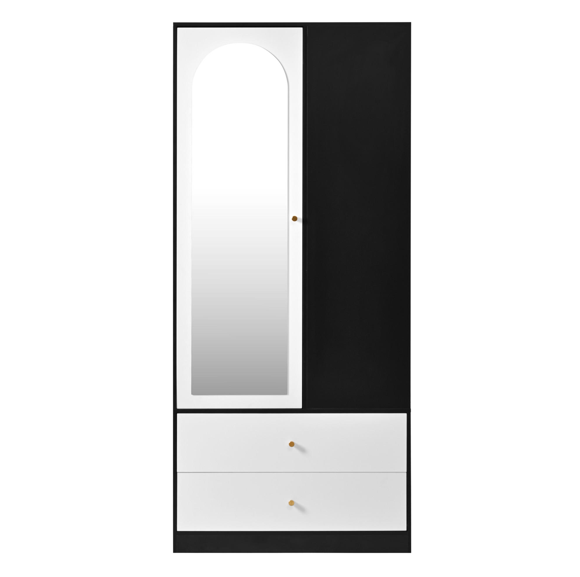 KLEIDERSCHRANK mit Spiegeltür, Kleiderstange & 2 Schubladen, 80/40/180 cm, Weiß/Schwarz - Weiß, Holzwerkstoff (80/180/40cm) - Redom