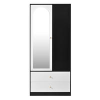 KLEIDERSCHRANK mit Spiegeltür, Kleiderstange & 2 Schubladen, 80/40/180 cm, Weiß/Schwarz - Weiß, Holzwerkstoff (80/180/40cm) - Redom