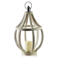 LATERNE Levi Beige 20/20/40 cm Holz - Weiß, Kunststoff (20/40/20cm) - Mondex