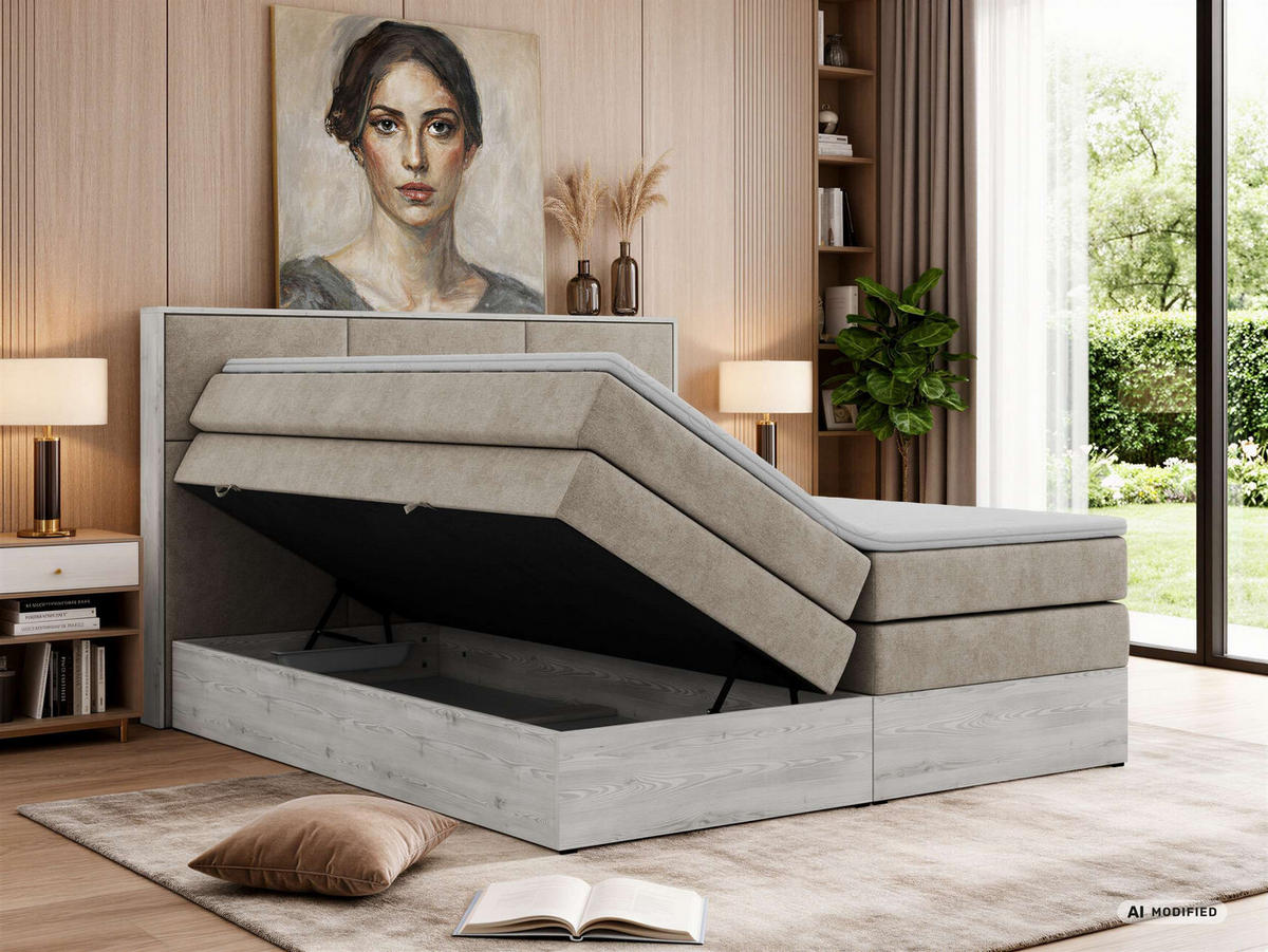 POSTEL BOXSPRING DELNOR KING 140/200 - Šedobéžová Strukturovaná látka - Topper T25 - H4 - černá/šedobéžová, textil/plast (140/200cm) - MKS