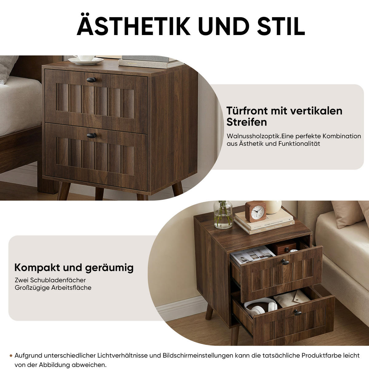 NACHTTISCH 43,5/40/57,5 cm in Walnussfarben mit 2 Schubladen - Walnussfarben, Holzwerkstoff (43.5/58/40cm) - Flora Grace