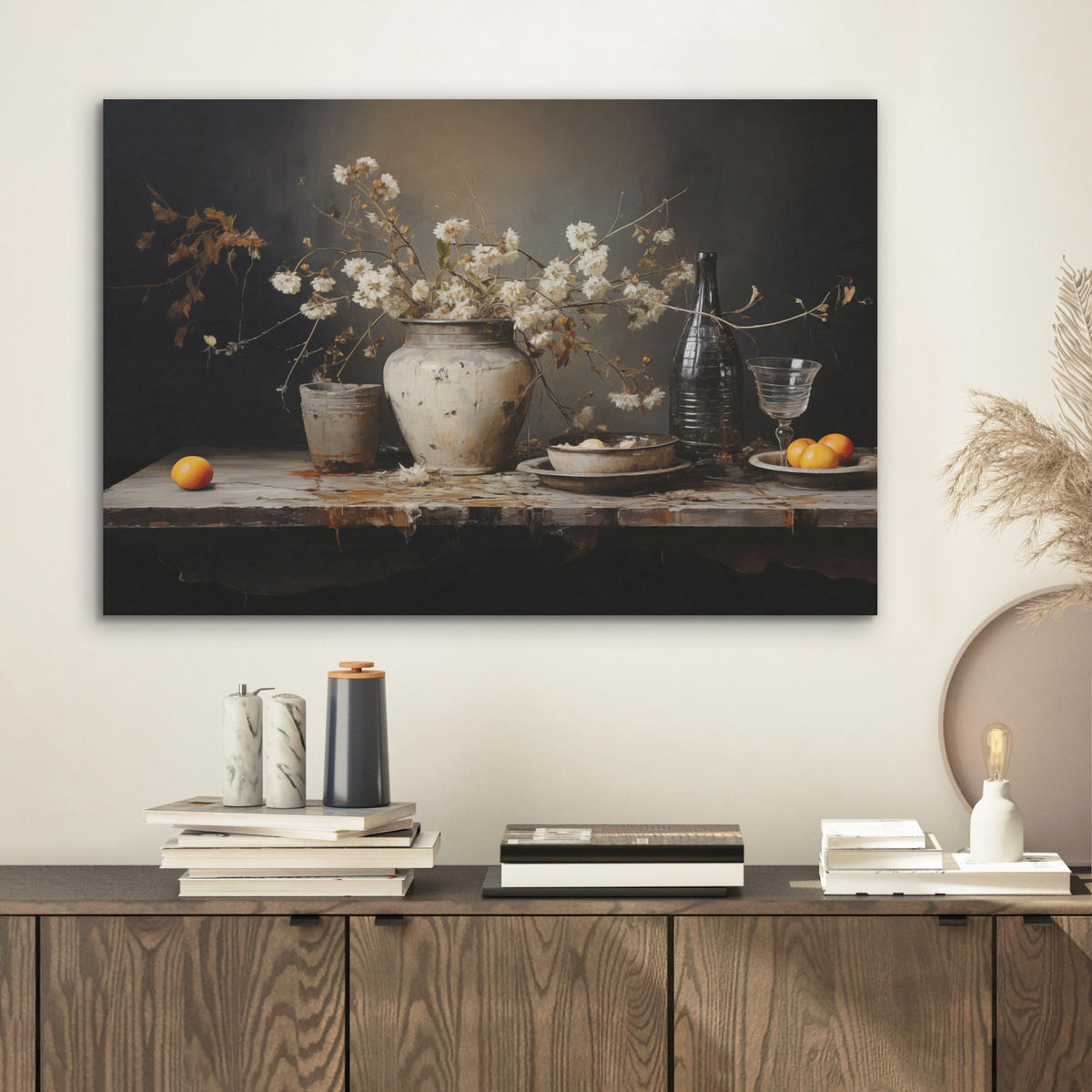 AKUSTIKBILD Stilleben - Blumen - Blumenstrauß - Vase - Wein Wanddeko 70x50 cm - Schwarz, Kunststoff (70/50/0.9cm) - MuchoWow