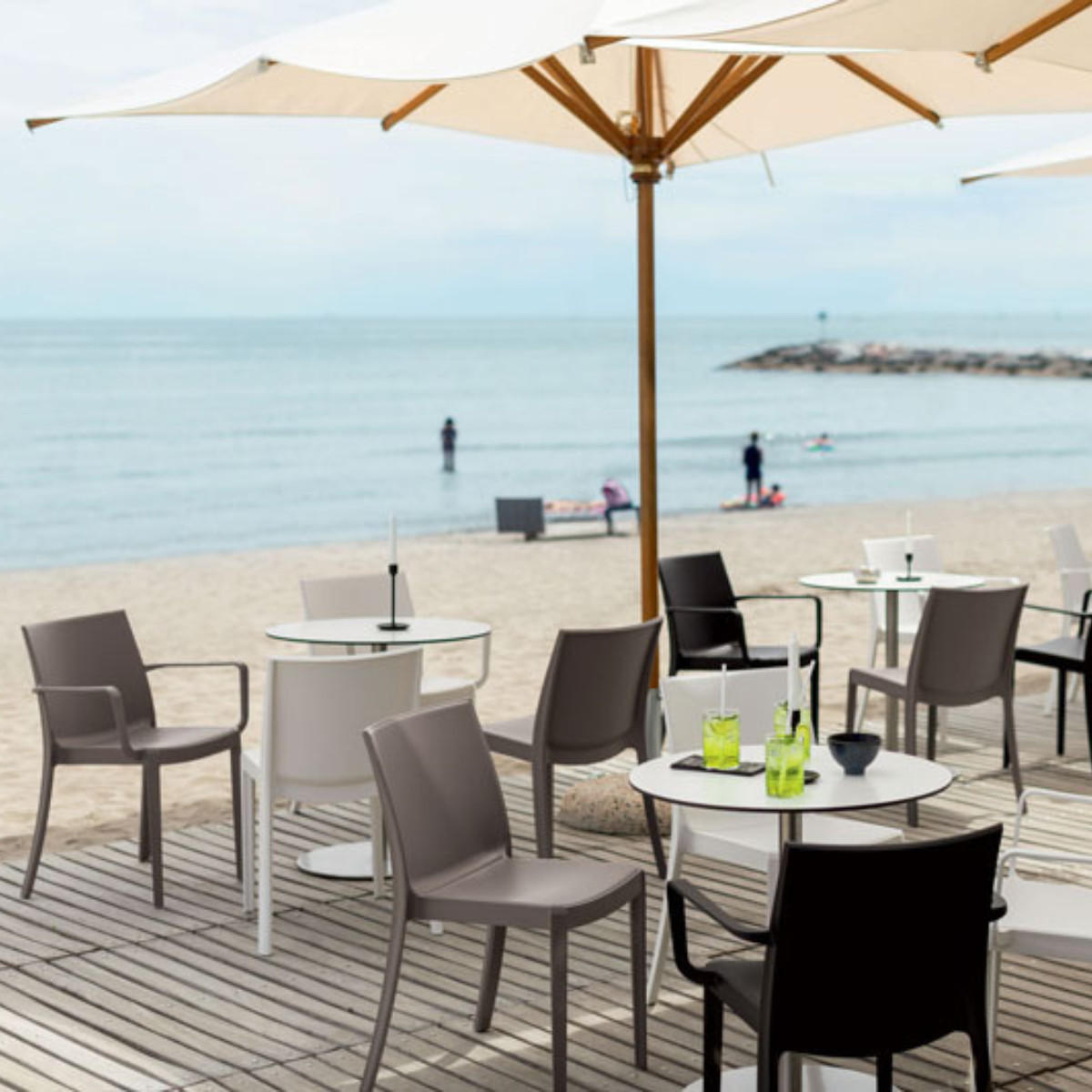 STUHL Victoria Gartenstuhl Graphit 10er Set Wetterfest & Stapelbar | Outdoor-Stuhl mit Armlehnen - Grau, Kunststoff (55/82/58cm) - BICA