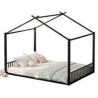 KINDERBETT 140/200 cm in Hausform aus Metall – Schwarz - Schwarz, Metall (140/200cm) - BEAOK