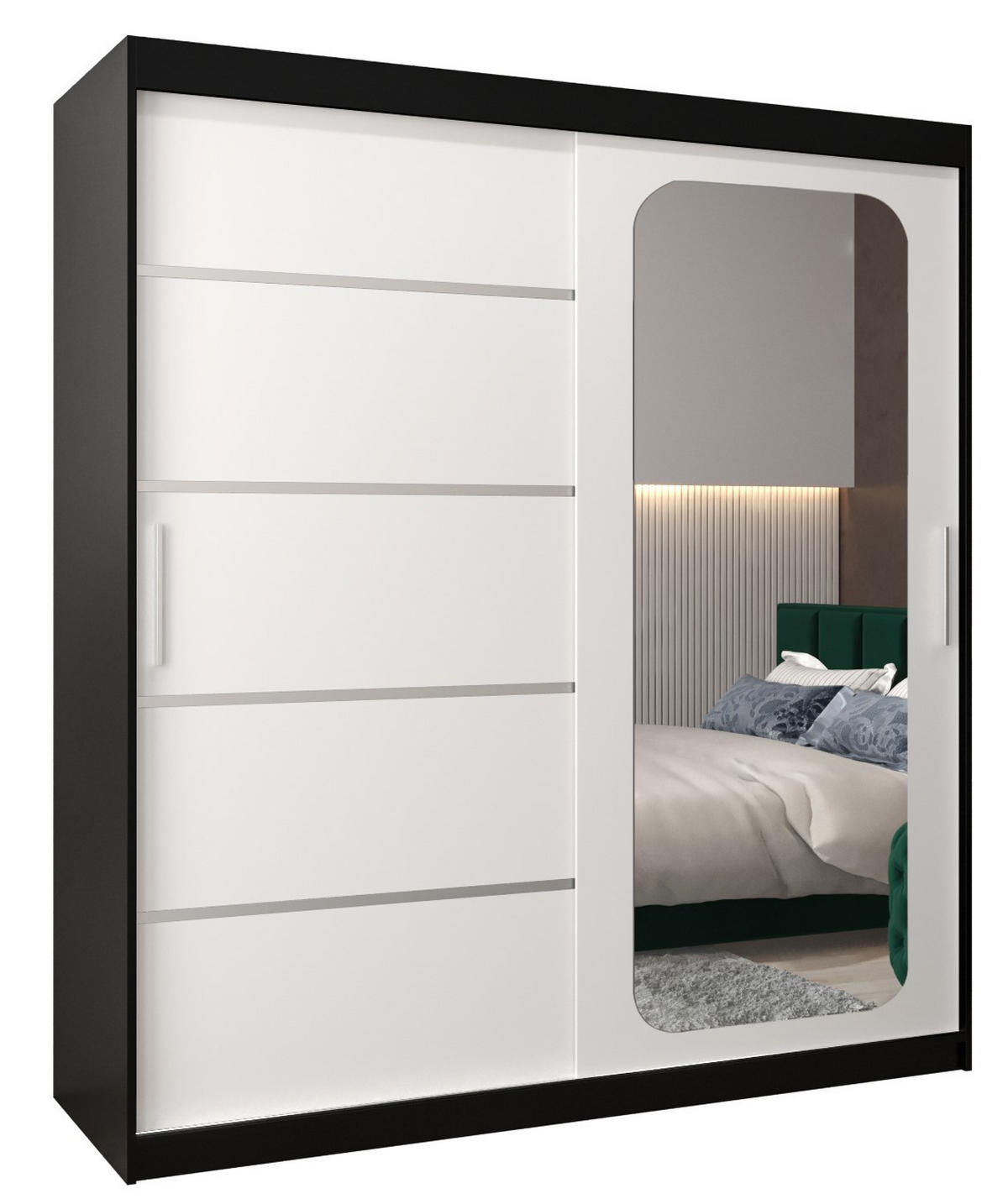 SCHWEBETÜRENSCHRANK 200/180/62 2-türig - Silberfarben/Schwarz, Holz/Kunststoff (180/200/62cm) - Abiks Möbel