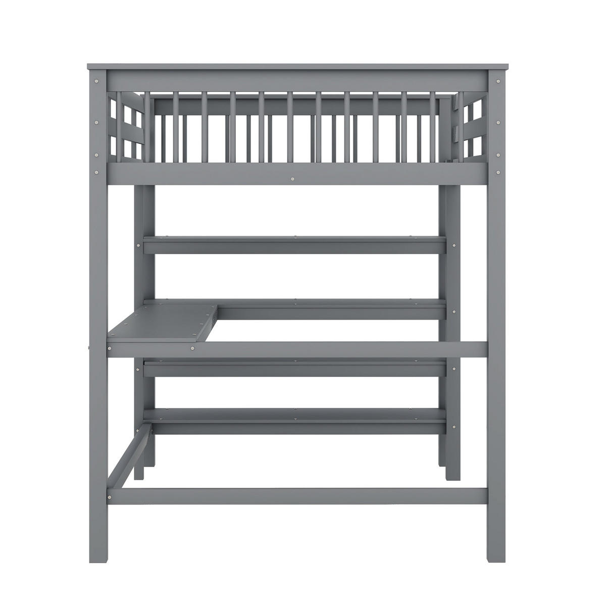 HOCHBETT aus Kiefernholz und MDF 140x200 cm Grau mit Schreibtisch und Ablagefächern, EN 747-zertifiziert - Grau, Holzwerkstoff (160/200cm) - Modfu