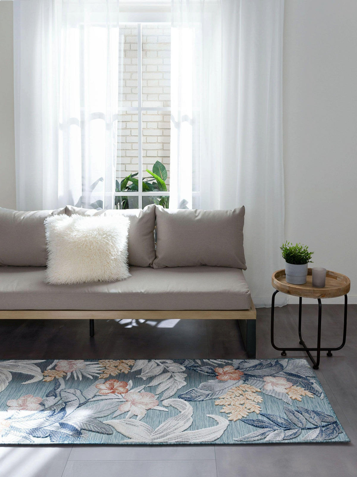 OUTDOORLÄUFER Flora Multicolor 80x250 cm - Blau/Creme, Kunststoff (80/250cm) - benuta