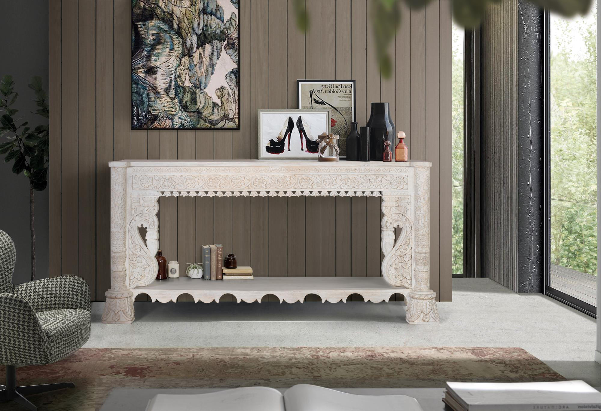 KONSOLE aus gealtertem weißem Mangoholz - Perlmutt, Holz (180/90/40cm) - Giner y Colomer