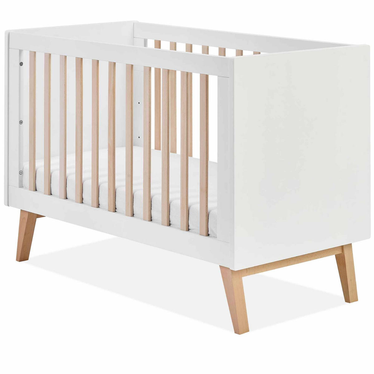 GITTERBETT Dambi mit Höhenverstellung - Weiß, Holz (125/90/66cm) - KONSIMO®