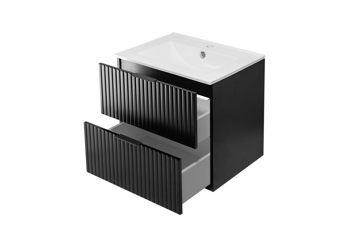 WASCHBECKUNTERSCHRANK, Schwarz, 60 x 57 x 46 cm, schwarzer Griff, ohne Arbeitsplatte - Schwarz, Holzwerkstoff (60/57/46cm) - 3XE LIVING