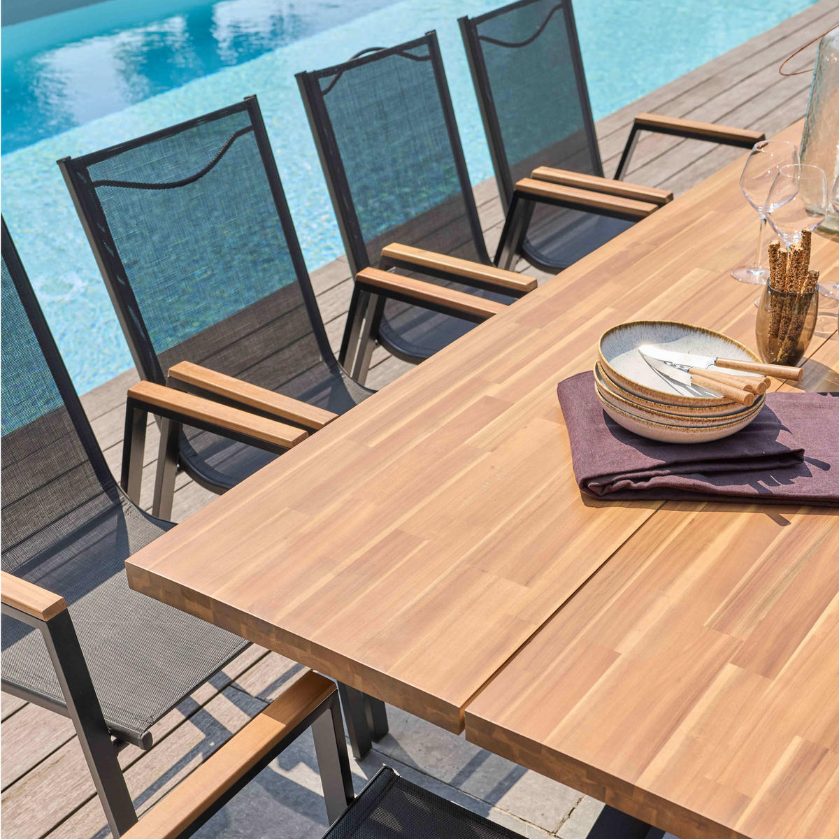 GARTENTISCH , Holz und Grau - Eichefarben, Holz (240/95/75cm) - Oviala