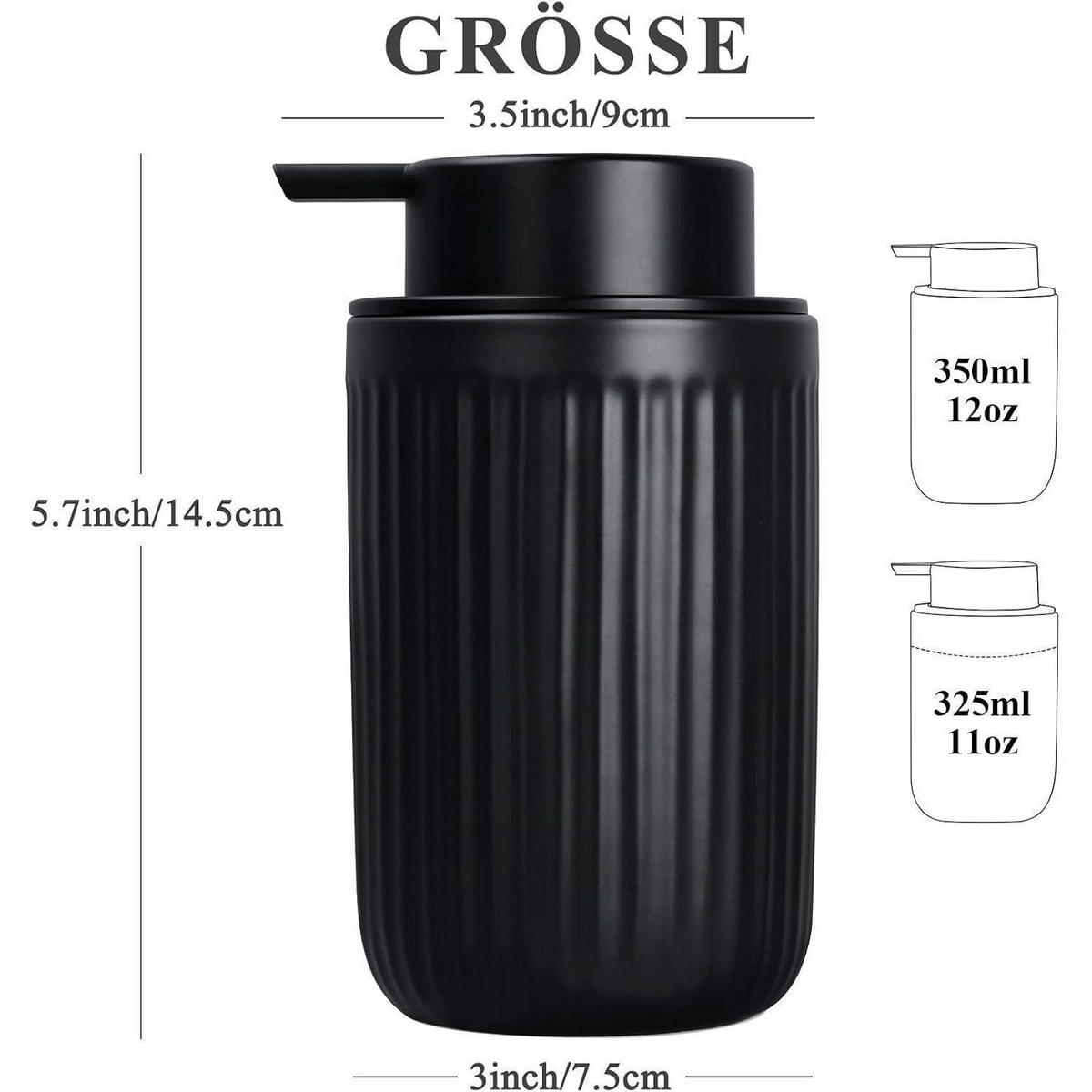 SEIFENSPENDER Keramik Schwarz 320 ml - Schwarz, Keramik (8/14/8cm)