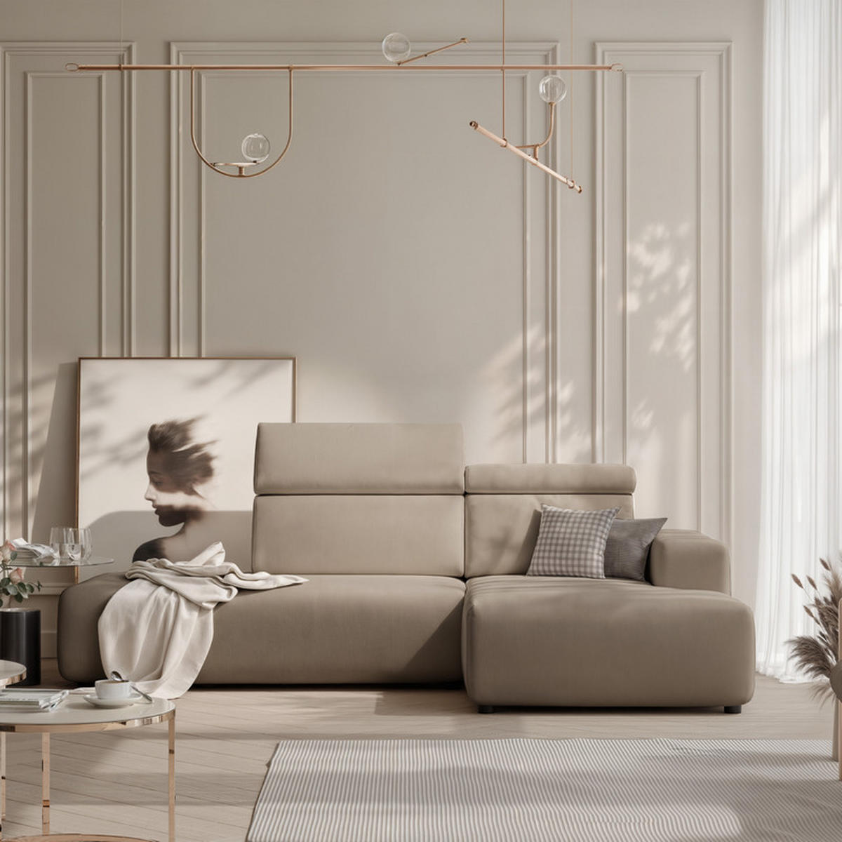 ECKSOFA RICO Rechts, Stoff Dunkelbeige - Beige, Textil (260/186cm) - Idohome