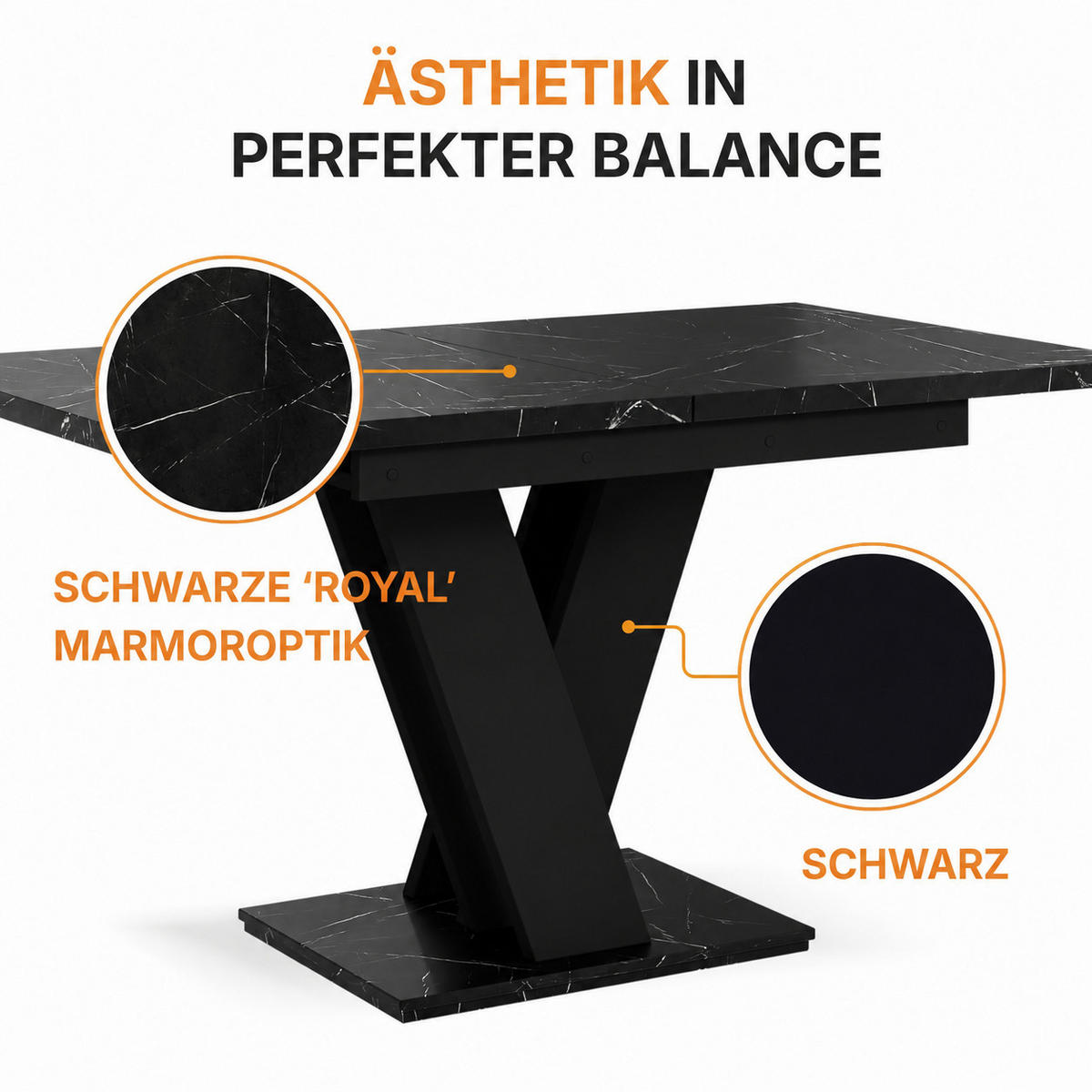 ESSTISCH Ausziehbar 120-160 cm Schwarz Marmor-Optik - Schwarz, Holzwerkstoff (160/80/75cm) - Home Collective
