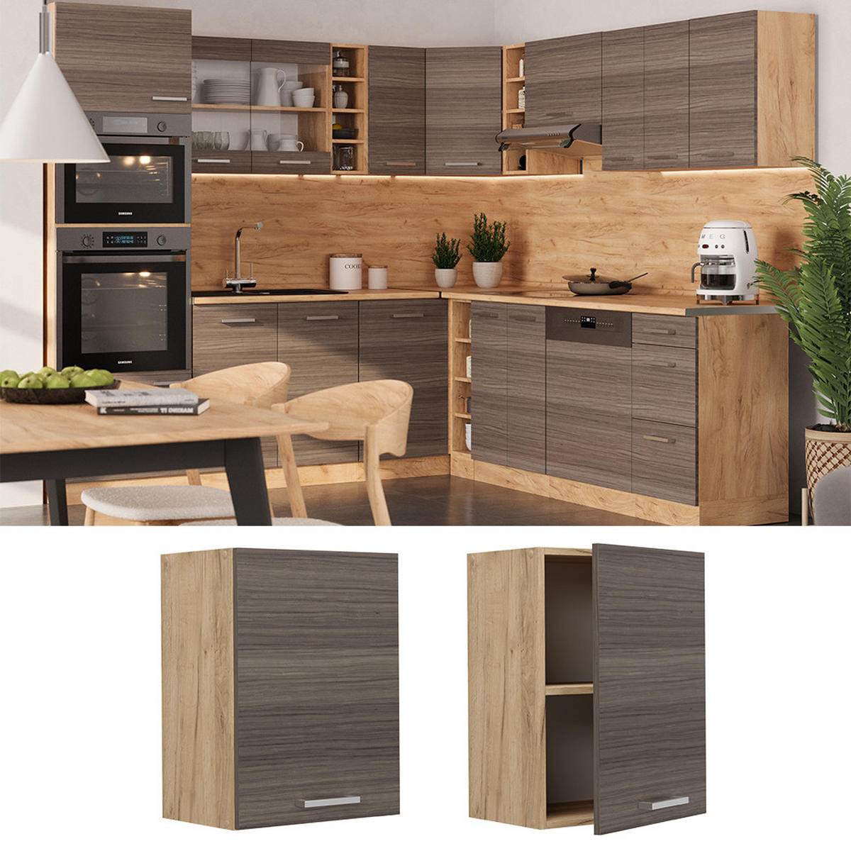 HÄNGESCHRANK R-Line Edelgrau 45 cm - Honigeiche/Eiche Wotan, Holzwerkstoff (45/60/31cm) - Vicco