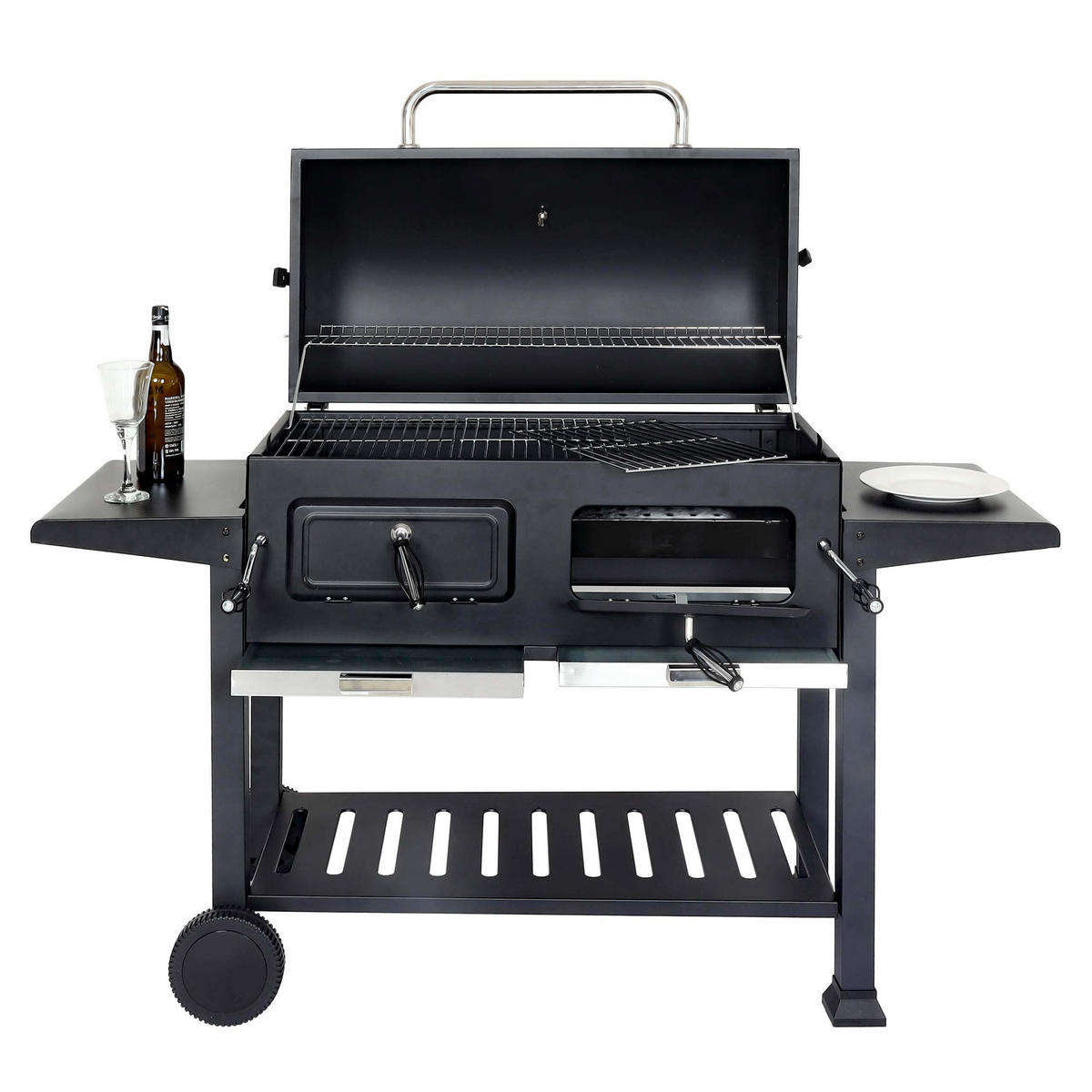 HOLZKOHLEGRILL Schwarz - Schwarz, Metall (153/133/60cm) - MCW