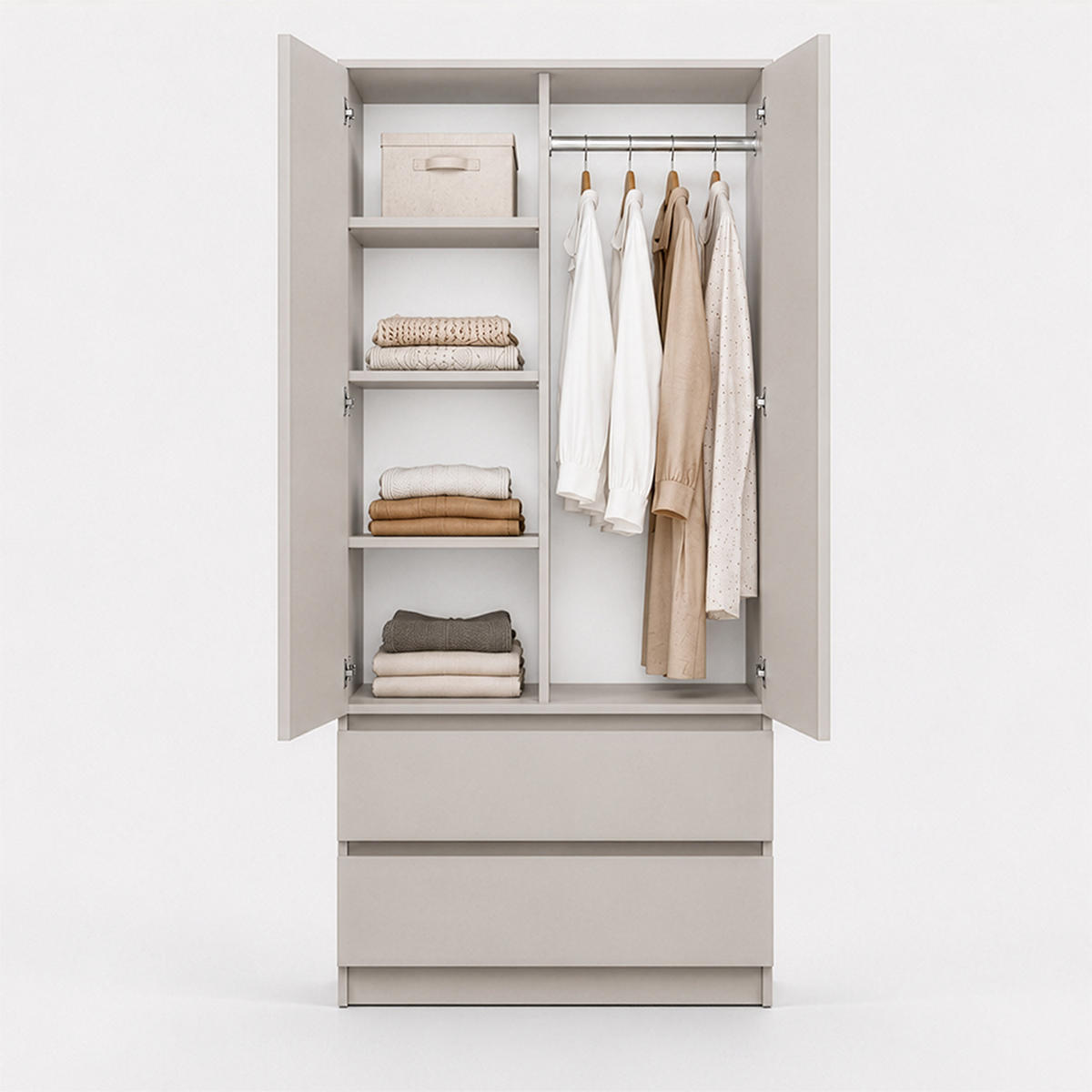 DREHTÜRENSCHRANK SOLO 2D2S II 90 cm Kaschmir/Kaschmir, 2-türig, zwei Schubladen, grifflos - Kaschmir, Holzwerkstoff (90/180/50cm) - imoebel24