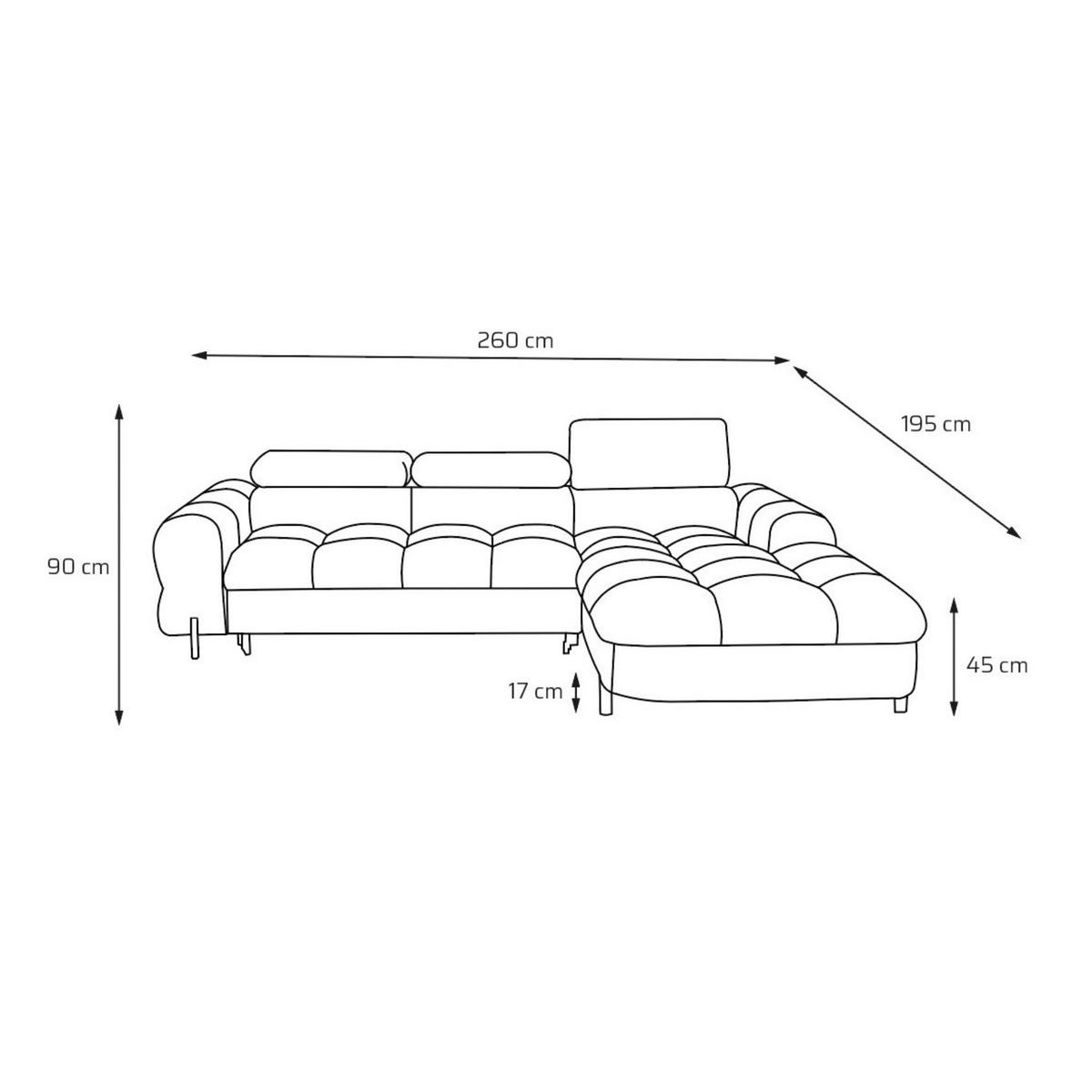ECKSOFA UFFO L Rechts mit Schlaffunktion 260x195 Velours Creme - Creme/Schwarz, Holz/Textil (195/260cm) - Muffo