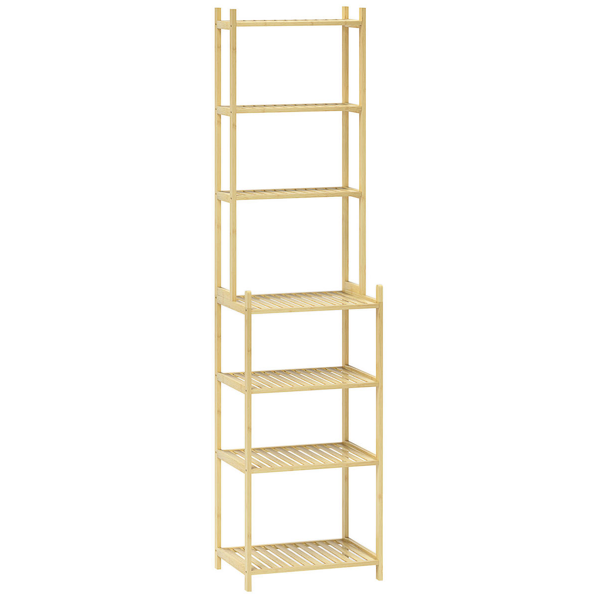 BADREGAL, Badezimmerregal mit 7 Ebenen, Standregal aus Bambus für Wohnzimmer - Naturfarben, Naturmaterialen (33/180/44cm) - HOMCOM