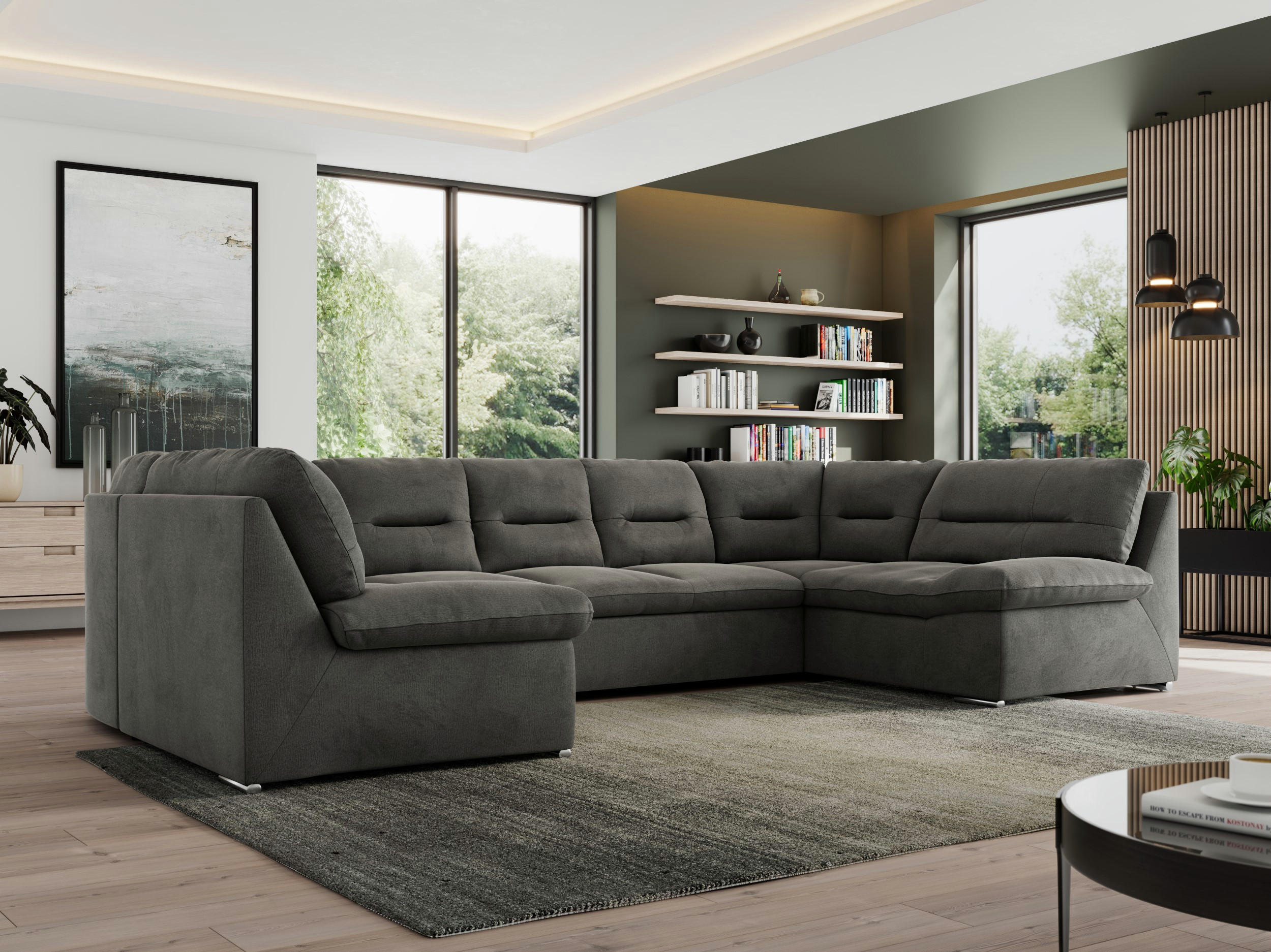 WOHNLANDSCHAFT MORBIDO U Dunkelgrau Velvet - Dunkelgrau/Silberfarben, Textil/Metall (340/93/206cm) - MKS