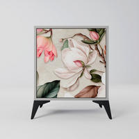 SIDEBOARD FLORAL GRACE, Grau, 57,5x42x70,5 cm, Schwarze Metall-Sternfüße - Multicolor/Schwarz, Holzwerkstoff/Metall (57.5/70.5/42cm) - SpaceRebels