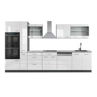 KUHINJA R-Line Bela barva visokega sijaja/antracit 350 cm z visoko omaro, DP Marmor - bela/visoki sijaj, leseni material (350/81.6/60cm) - Vicco