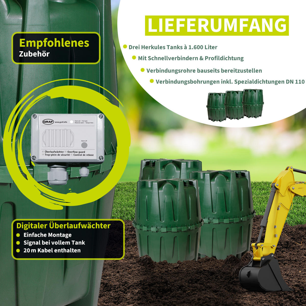 REGENWASSERTANK-SET 4800 L - Dunkelgrün, Kunststoff (135/113/135cm) - 4rain