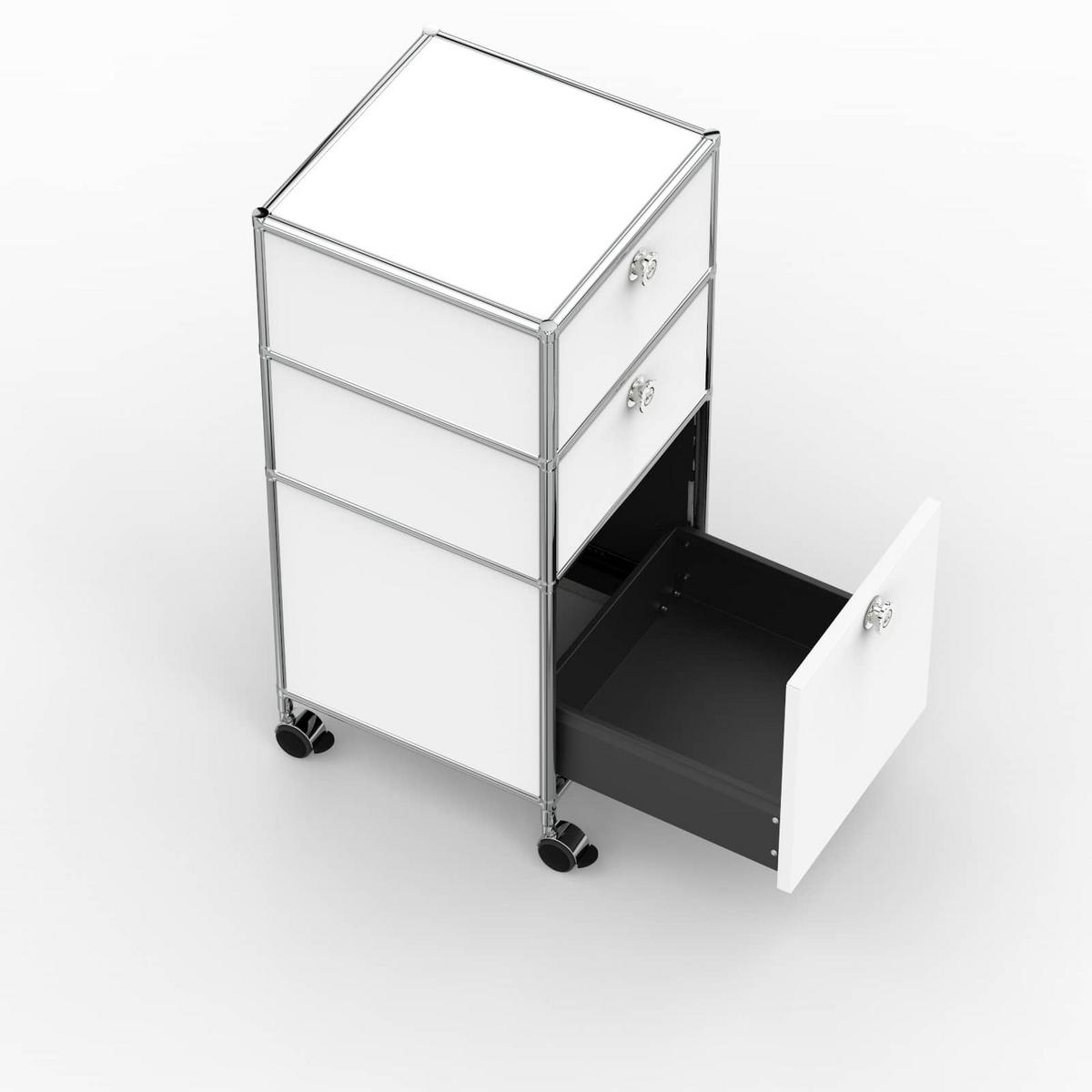 BÜRO-ROLLCONTAINER, Metall, 40 cm, 2 Schubladen + 1 hohe Schublade, Weiß - Chromfarben/Silberfarben, Metall (40/87.9/39.7cm) - Versee