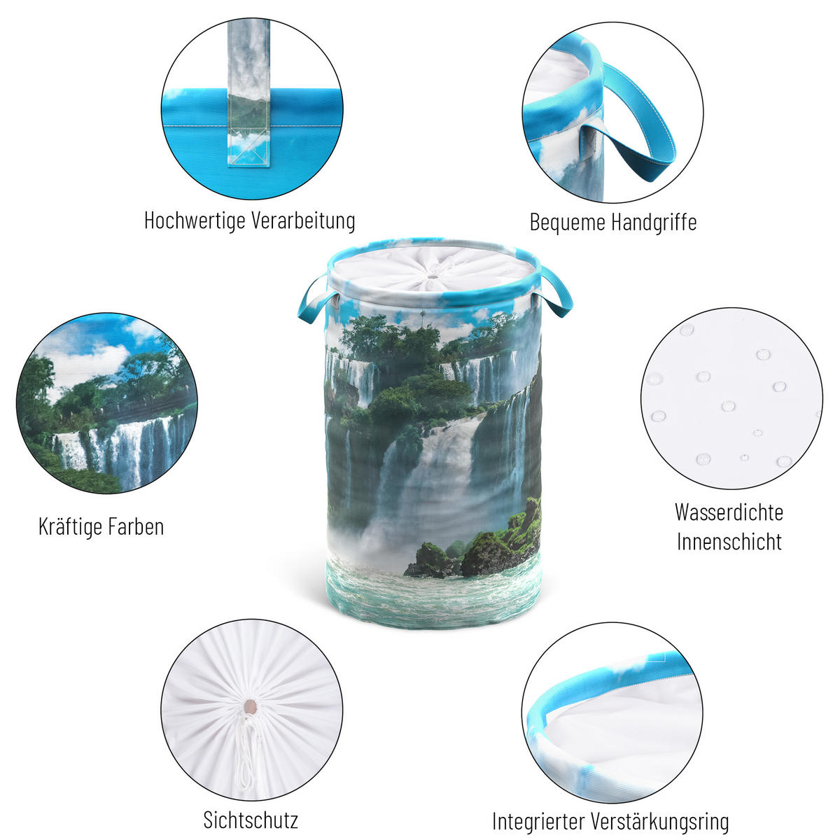WÄSCHEKORB Wasserfall - Blau, Textil (37/55/55cm) - Sanilo