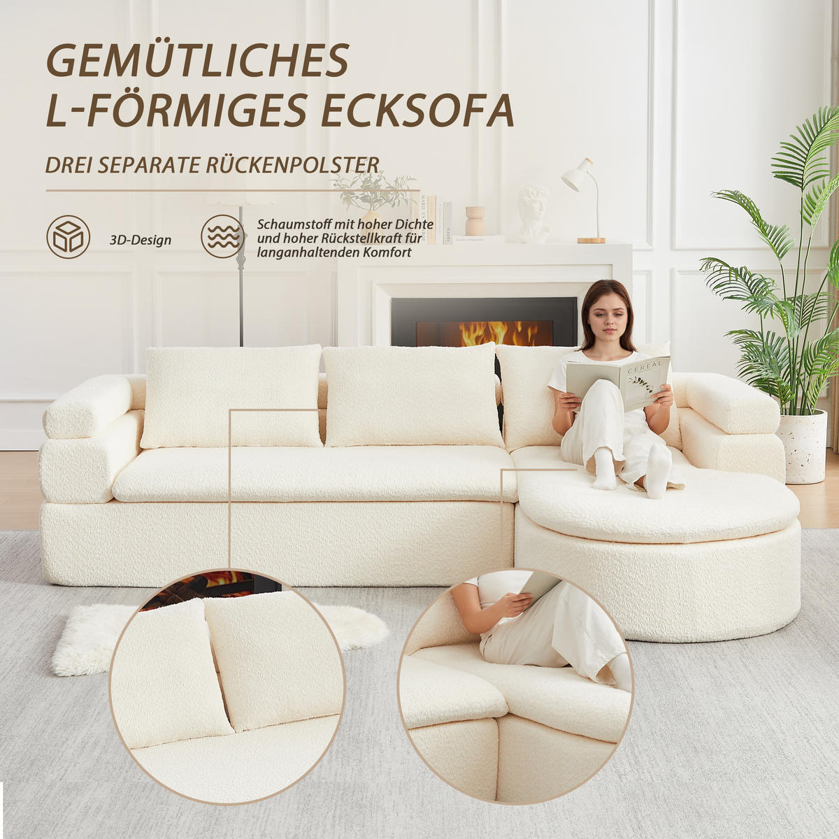 ECKSOFA 260/170/65 cm Beige Chenille mit Chaiselongue - Beige, Textil (260/170cm) - Oxeza