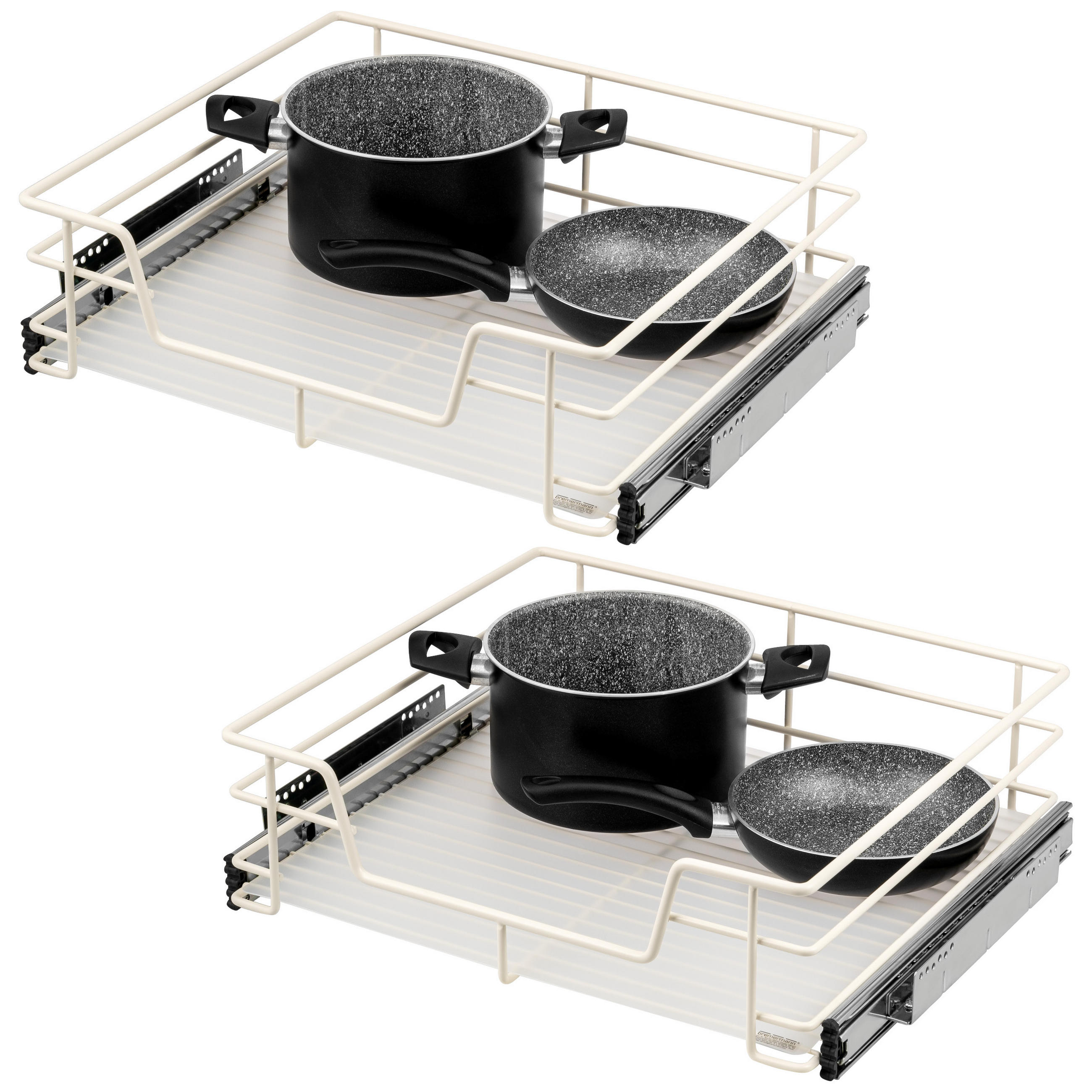 TELESKOPSCHUBLADEN (2er Set), für 60 cm Schrank, Metall, Cremeweiß - Chromfarben, Metall (57/14/44cm) - bremermann