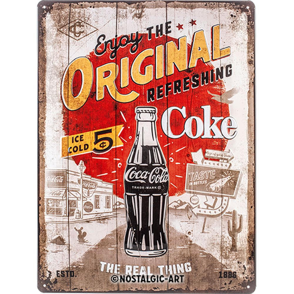 BLECHSCHILD 30/40 cm Coca-Cola Original Coke Highway 66 - Multicolor, Metall (30/40/0.2cm) - Nostalgic-Art