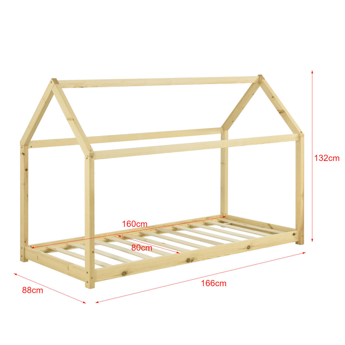 HAUSBETT Netstal mit Matratze - Naturfarben, Holz/Textil (80/160cm) - [en.casa]