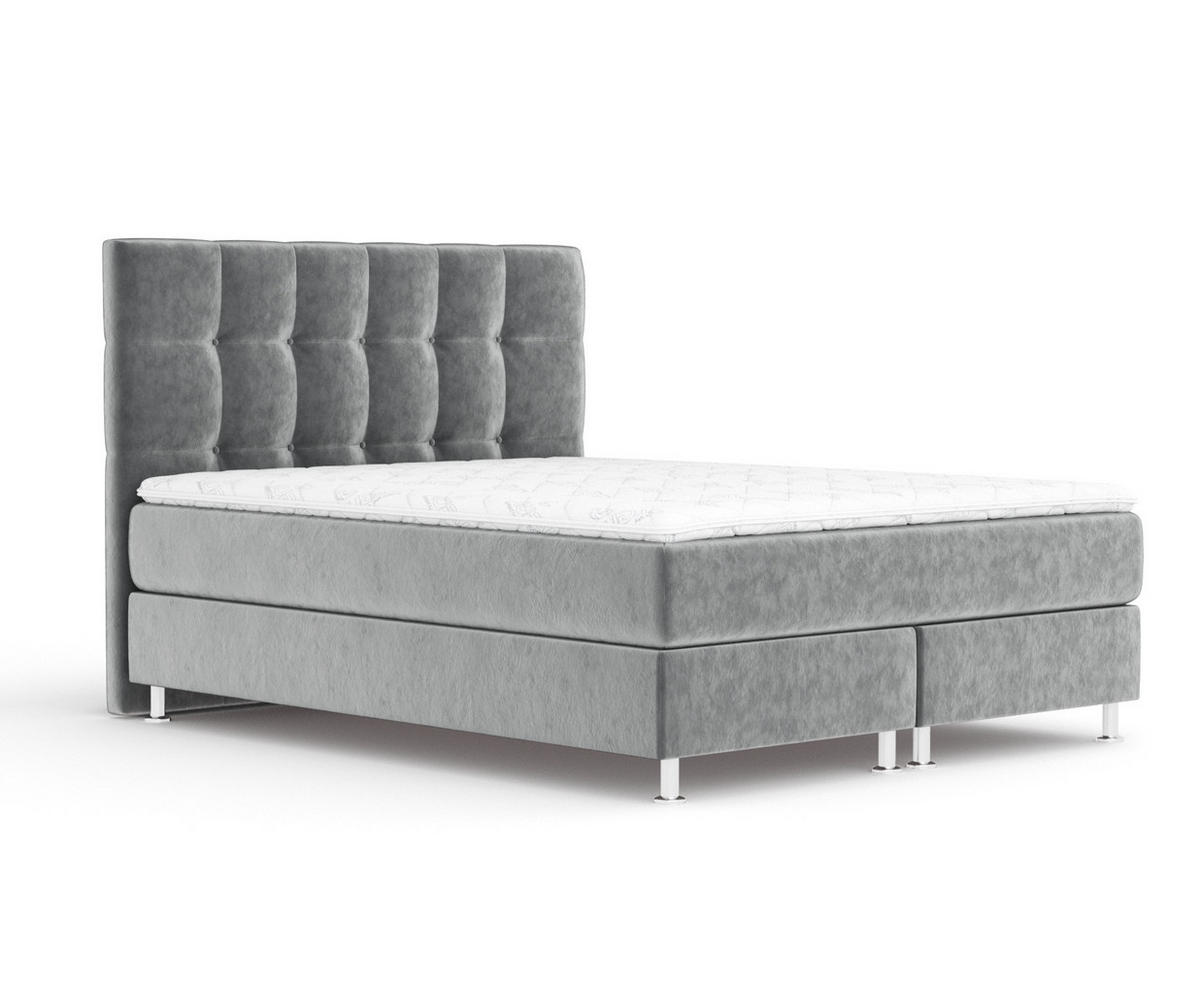 BOXSPRINGBETT Chanton Grau 140/200 cm mit Latex-Topper - Silberfarben/Grau, Holz/Holzwerkstoff (140/200cm) - Maison de Reve