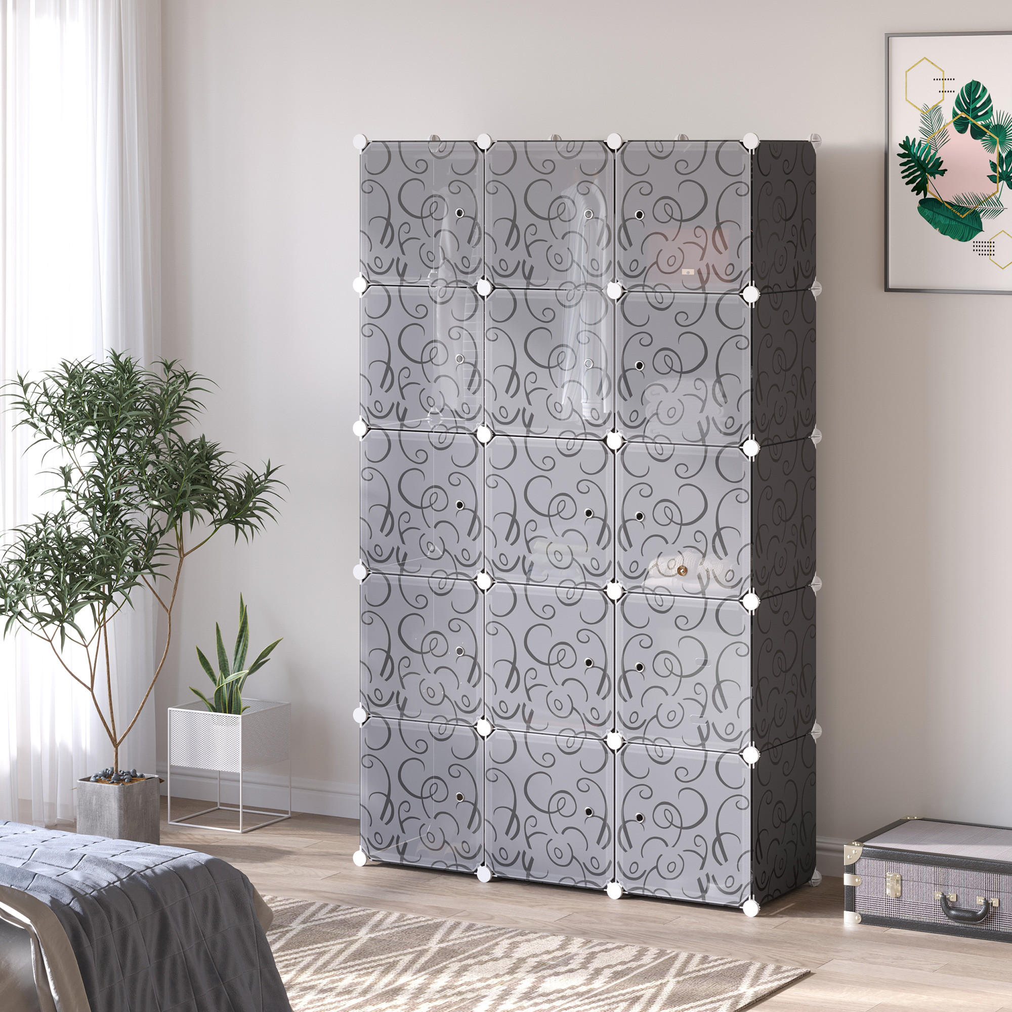 KLEIDERSCHRANK mit 2 große und 9 kleinen Würfeln, Schwarz, 111 x 47 x 183 cm - Schwarz, Metall (111/183/47cm) - HOMCOM