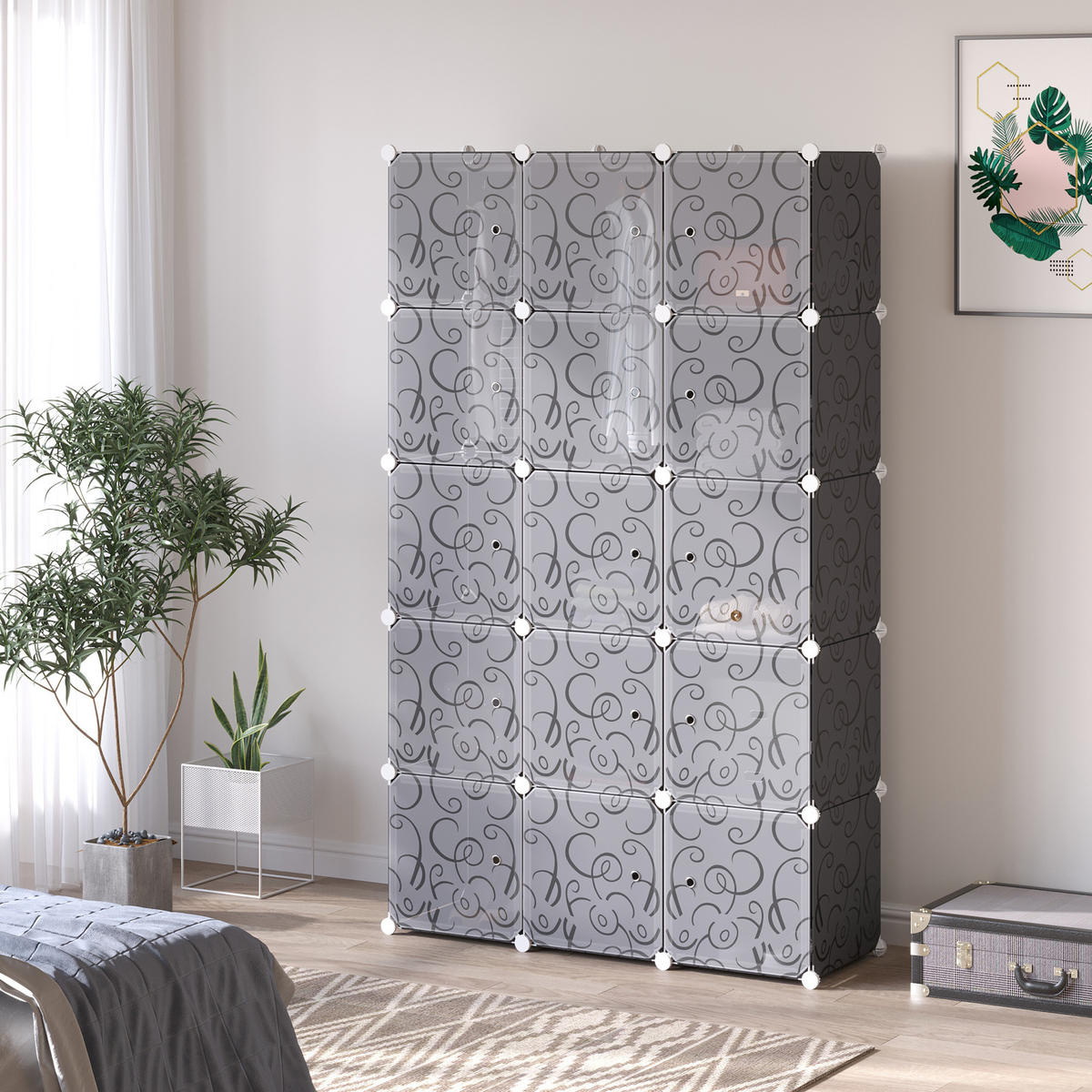 KLEIDERSCHRANK mit 2 große und 9 kleinen Würfeln, Schwarz, 111 x 47 x 183 cm - Schwarz, Metall (111/183/47cm) - HOMCOM