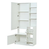 FLURSCHRANK 85/40/180 cm mit Spiegel, 2 Schuhschränken, 5 offenen Ablagen und Spanplatte, Weiß - Weiß, Holzwerkstoff (85/180/40cm) - Redom