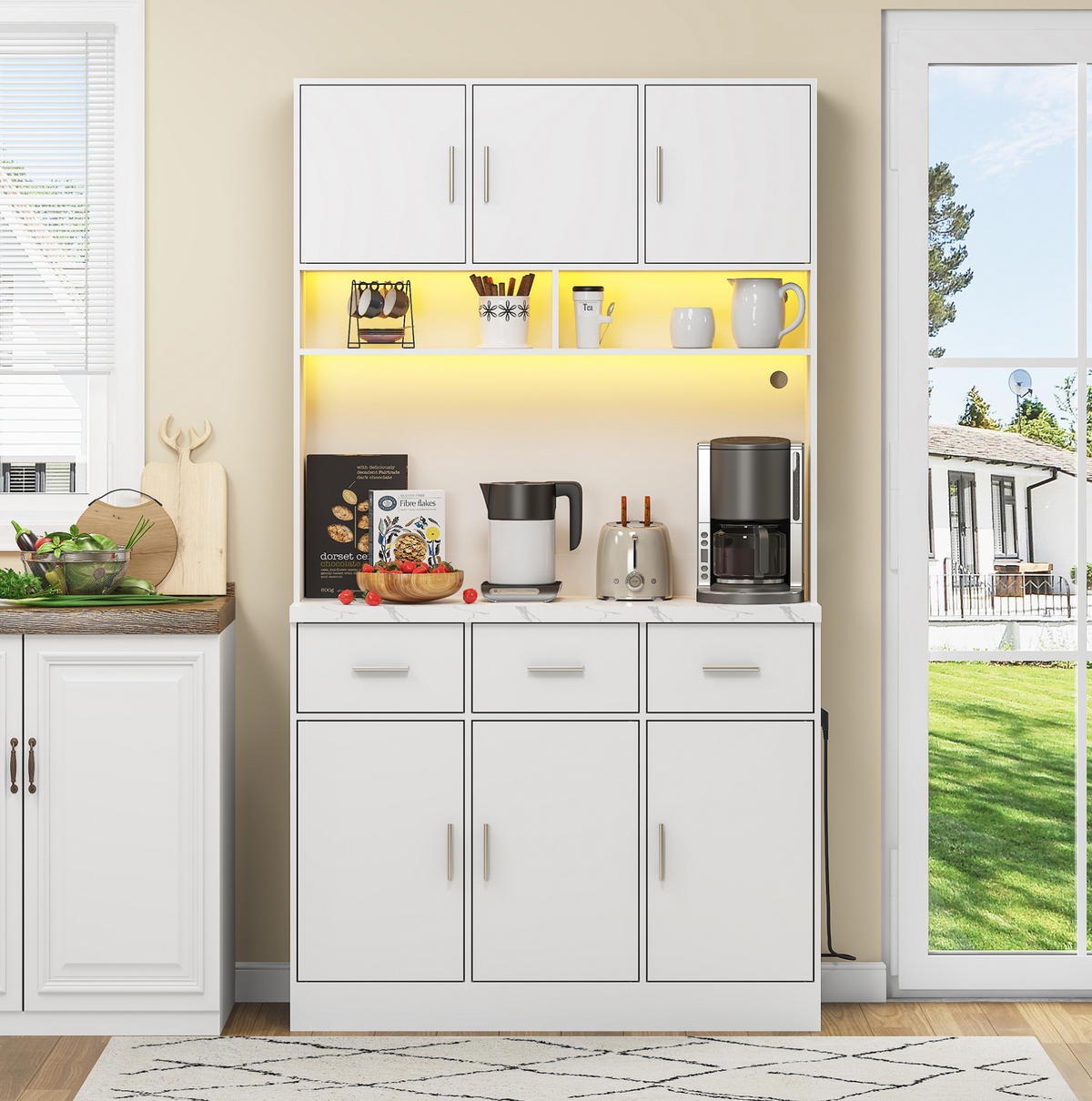 BUFFET 100/40/180 cm aus MDF mit LED-Beleuchtung und Steckdosenleiste Weiß - Weiß, Holzwerkstoff (100/180/40cm) - Modenvie