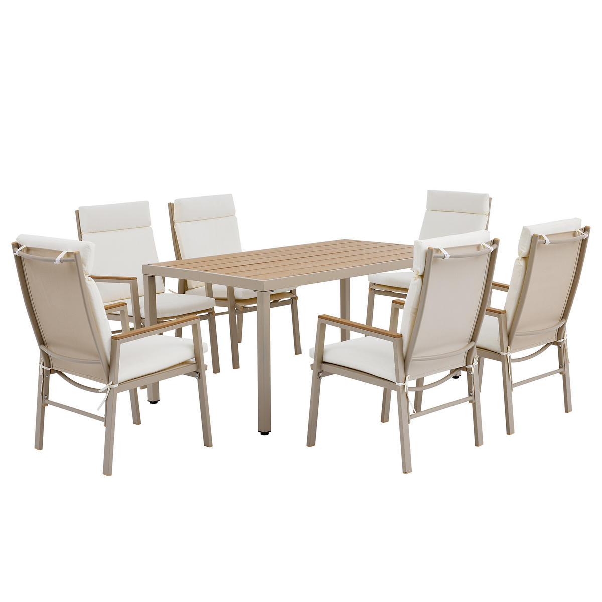 DINING-LOUNGESET für 6 Personen, bestehend aus 1 Tisch und 6 Stühlen - Beige, Textil - Coonoor